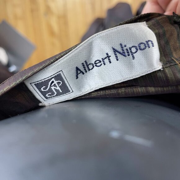 ALBERT NIPON VTG 70's Balloon Sleeves Chocolat Brown Green Taffeta Tent Dress S - Picture 10 of 12